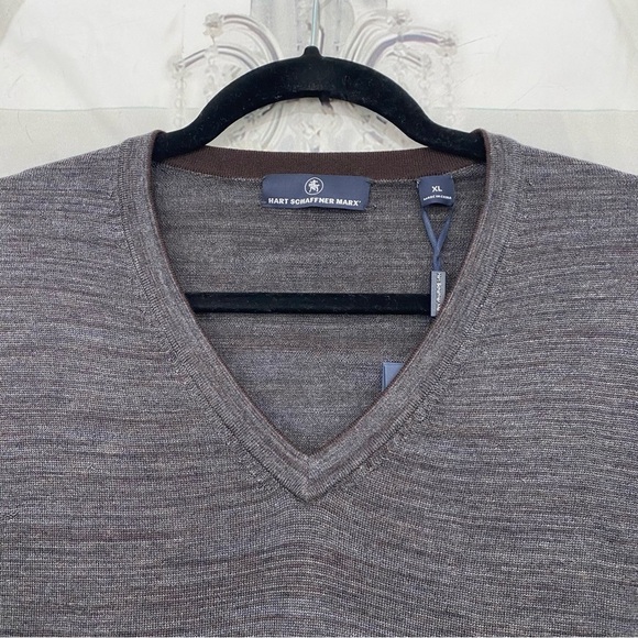 Hart Schaffner Marx Gray Brown Extra Fine Merino Wool V-Neck Pullover Sweater - Picture 3 of 7
